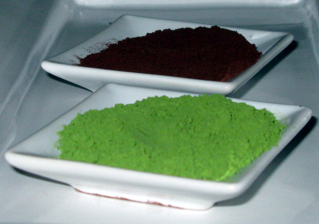Matcha green tea and cocoa powder
